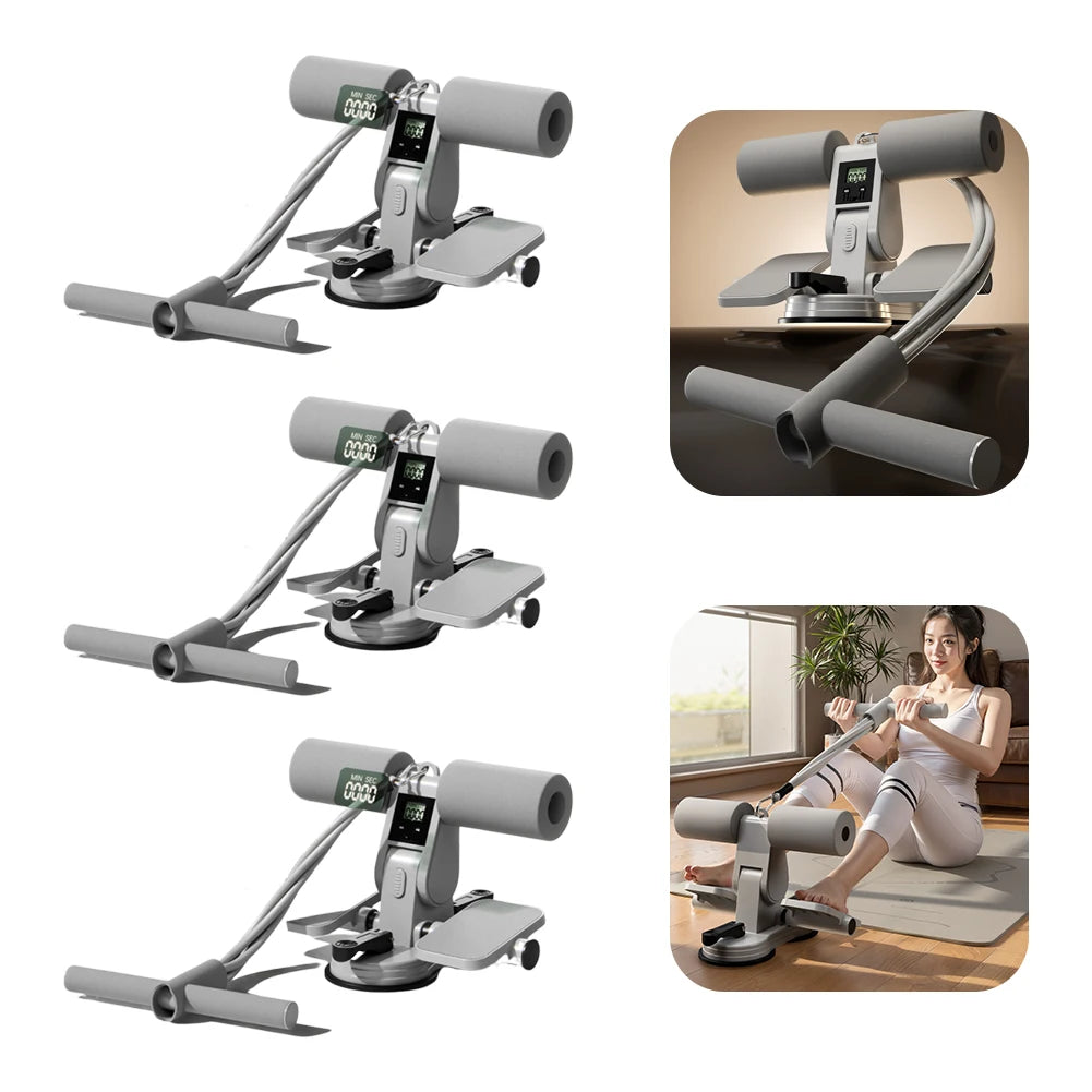 Abdominal Muscle Exerciser with Time Function Sit-Up Exercise Bar with 2 Suction Cups Elastic Sit Up Equipment for Abdominal Leg